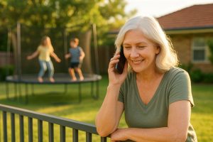 Lady on phone with children playing in the background