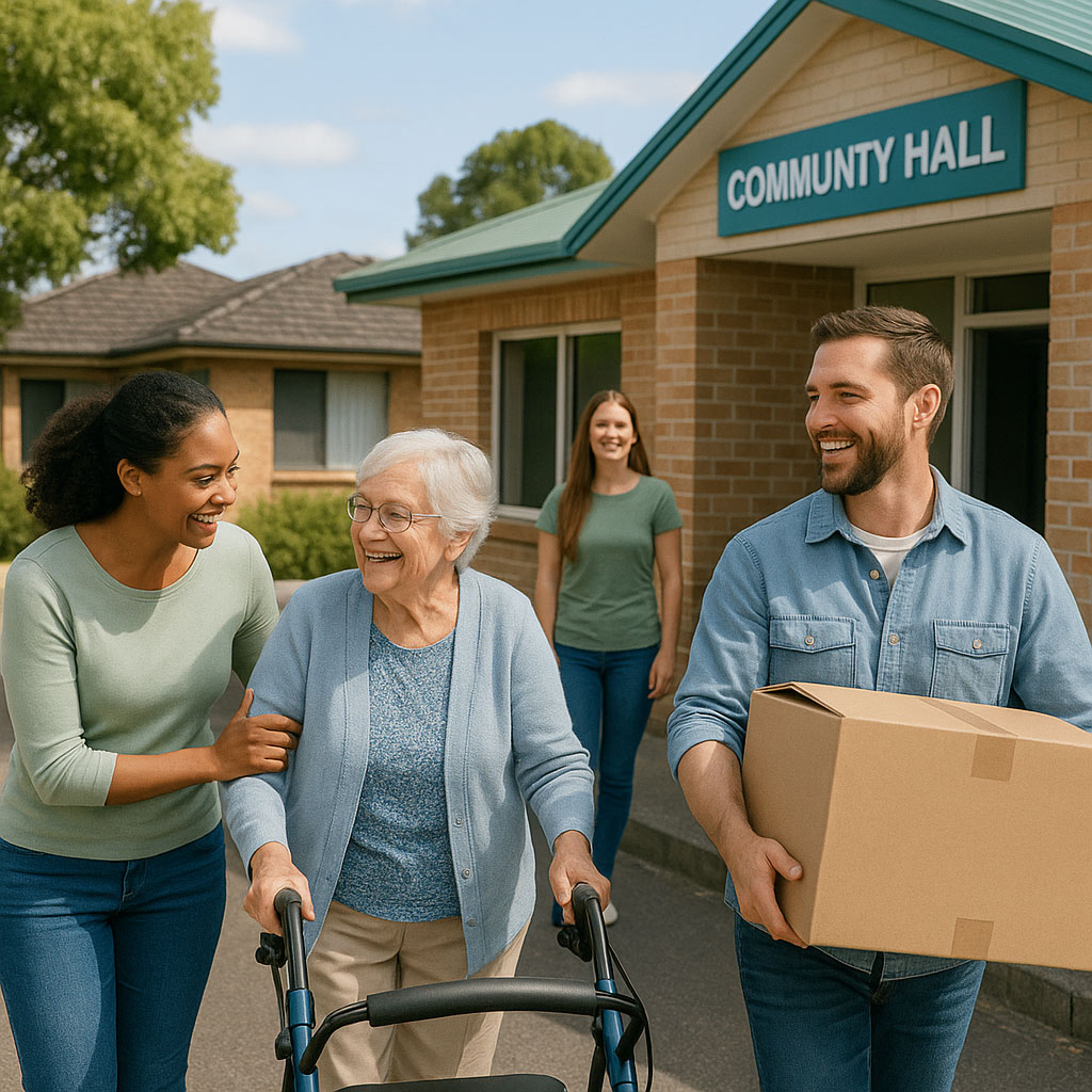 Những người từ các nền tảng khác nhau giúp đỡ lẫn nhau trong một môi trường cộng đồng địa phương của Úc.