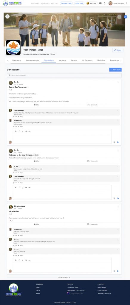 Discussion within Class or Year Groups that connects families whilst maintaining privacy